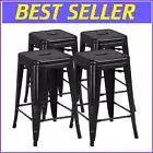 Chic Space-Saving 24-Inch Barstools - Metal Set of 4 for Indoor/Outdoor Use