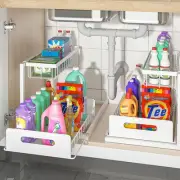 Under Sink Organizer, Pull Out Home Organizers 2-Tier Slide Out Sliding Shelf...