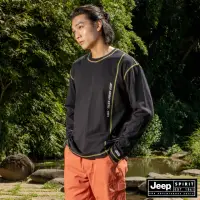 在飛比找momo購物網優惠-【JEEP】男裝 跳色線條厚磅長袖T恤(黑色)