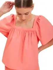 SEED HERITAGE Top 12 Coral Poplin Cotton Square Neck Smock Swing Casual Relaxed