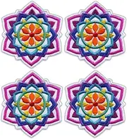 [Patchion] Set of Four - Mandala - White Small 3" - Black VeIcro/Hook and Loop Backing - Embroidered Patch/Badge/Emblem