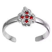 Clover Cross Simulated Red .925 Sterling Silver Toe Ring