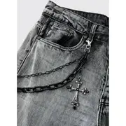 Mens Black Large Cross Jean Chain