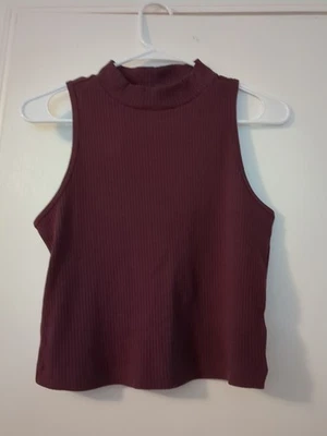Old Navy Burgundy Mock Turtle Neck Tank Top Sleeveless Ribbed Shell - Size M