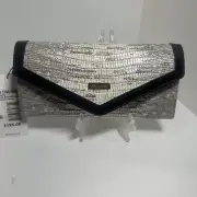 BRAHMIN Veronica Snap Wallet Fairest Grey Whitecap Leather NWT 195 Black/Ivory