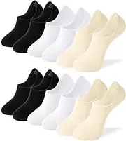 [Gendewiner] Cotton Trainer Socks for Womens and Mens No Show Ankle Low Cut Short Non Slip Liner Athletic Casual Invisible Multipack Socks, D_6 Pairs-2Black+2White+2Beige, Small