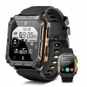 Smart Watch for Men Bluetooth Call,IP68 Waterproof Outdoor Tactical Rugged Smartwatch,1.83In HD Fitness Tracker Watch with Heart Rate Sleep Monitor for iOS Android Phone (Orange)
