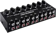 B066 Stereo 8 Channel Passive Mixer Portable o Mixer 8 in 2 Out Stereo Distributor Volume Control, No External Power Required Black 8 Channel