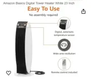 Amazon Basics Digital Tower Heater White 23 Inch