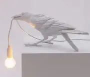 GGP White Bird Sitting Shape Nordic Resin Bird Wall Lamp Creative Animal Bedside Decorative Usb Night Light, Stylish Bird Perched Lamp For Bedroom And Living Room