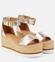 [See By Chloe] See By Chloé Glyn leather platform espadrille sandals AU 10 metallic