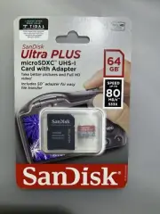 SanDisk- Ultra PLUS MicroSDXC, UHS-1 Card with Adapter, 64GB, Speed up to 80MB/s