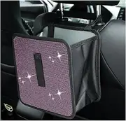 Ohleats Car Foldable Trash Can, Bling Rhinestone Oxford Auto Hanging Garbage Bag, Crystal Leakproof Foldable Waste Organizer Universal for Most Vehicles, Interior Car Accessories (Light Pink)