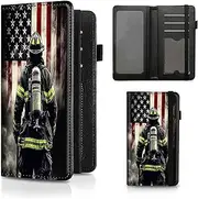 BEOTIWAD Checkbook Cover Premium Leather Check Book Holder Wallet with RFID Blocking Function for Men and Women, Flag Firefighter