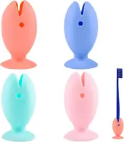 4pcs Cute Toothbrush Holder, Iave Fish Silicone Mini Tooth Brush, Iave Bathroom