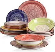vancasso Albero Dinner Set for 6, Stoneware Dinnerware Set Handpainted Tableware, 18-Piece Multicolour Ceramic Combination Set with Dinner Plate/Dessert Plate/Soup Bowl, Rustic Chic Style