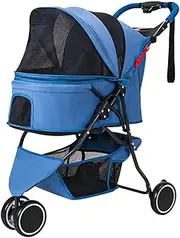 Pet Dog Strollers for Small Medium Dogs, 3 Wheel Dog Stroller Folding Dog Pram Cat Stroller Buggy Lightweight Pet Pushchair Travel Carriage Stroller Cart, Durable Wheels(Blue)