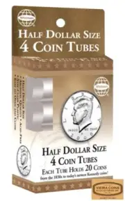 Half Dollar Size - 4 Round Plastic Coin Tubes with Screw Lid by Whitman - #28848
