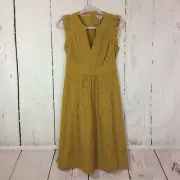 Boden Women's Dress Size US 2P/UK 6P Mustard Yellow Eyelet A-Line Midi NWT