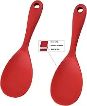 Silicone Rice Paddle Spoon Set of 2,Non Stick Heat Resistant to 446°F Strong Steel Core,Kitchen Gadget,Dishwasher Safe,Works for Rice,Mashed Potato or More (Red)