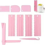 Kyerbaino 9 Pieces Cake Scraper Set with Adjustable Cream Smoother, Decorating Comb and Icing Smoother Plastic Sawtooth Scraper Polisher Butter Mousse Cake Edge DIY Tool (Pink)