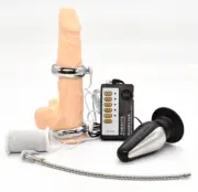 Shocking Kit E-Stim Electro Pulse Men Large Plug 2 Metal Rings Therapy Device%-