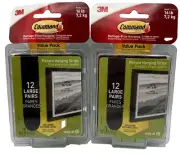 (2) 3M Command Black Large Picture Hanging Strips Holds 16 lbs- 24 Total Pairs