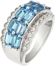 [BL Jewelry] Sterling Silver Emerald Cut Genuine Blue Topaz Multi Stone Cocktail Ring (4 CT.T.W)