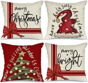Set of 4 Christmas Pillow Covers 18x18 Merry Bright Wave Point Tree Santa Hat