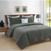D. Franco Amalia Solid Color Cotton Quilt Set Dark Grey