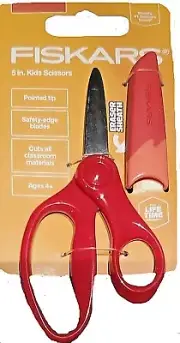 Fiskars 5" Blunt-Tip Kids Red Scissors with Sheath Safety-Edge Red Ages 4+