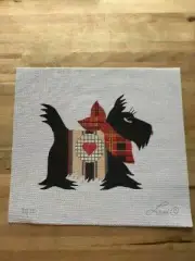 SCOTTISH TERRIER Hand-painted Needlepoint Canvas LANI 18ct 10x11" Plaid Bow