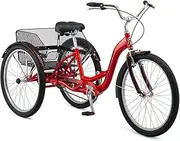 [Schwinn] Meridian Adult Tricycle Bike, Mens and Womens Three Wheel Beach Cruiser, 26-Inch Wheels, Low Step-Through Frame, Wide Seat, Rear Folding Basket, 1-Speed, Red