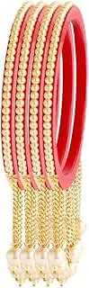 [Efulgenz] Acrylic Pearl Bangle Set Indian Wedding Party Bangles Set for Women Faux Pearl Beaded Kundan Rhinestone Bracelet Bangles with Hangings Latkan Bollywood Fashion Costume Accessories Jewelry for