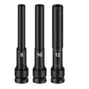 Black Chrome Vanadium Steel Socket Set for Impact Wrench 3 Piece Hex Head