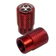 2 Red Billet Knurled Tire Valve Cap Motorcycle - ZOMBIE OUTBREAK R/W- 048