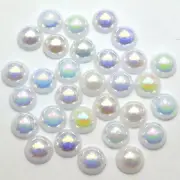 100 White Luster AB Acrylic Round Half Pearl 12mm FlatBack Beads Scrapbook Craft
