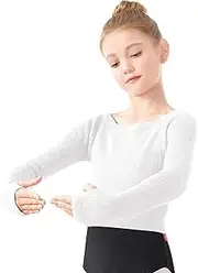 [Phoeswan] Kids Girl's Ballet Sweater, Soft Warm Up Active Sweater, Pullover Dance Sweater for Leotards