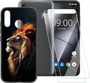 ESACMOT Lion Pattern Case Compatible with Gigaset GS3 + [2 Pack] Screen Protector Tempered Glass, Shockproof Case Cover for Gigaset GS3 (6.1 inch)