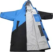 [Akida robe] Waterproof Oversize Swimming Changing Robe, Adult Windproof Hooded Surf Poncho Coat Swim Towel - Swimming, Surfing, OCR Events - Long Sleeves., Blue Black/Gray, XS Plus