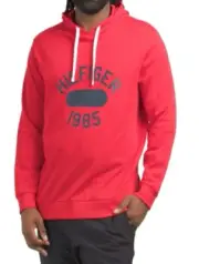 Tommy Hilfiger Men's Brushback fleece Drawstring Pullover Hoodie/ Red/MEDIUM/NWT