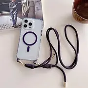Case for iPhone 13 Pro Hanging Rope High Clear TPU Wireless Charging Magnetic Crossbody Lanyard Strap Cover(for iPhone 13 Pro/7)