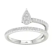 14k White Gold Round Diamond Pear Teardrop Spiral Band Ring 1/3 Cttw