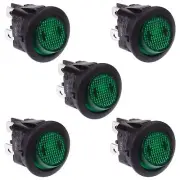 5 x Green On-Off 110V illuminated Round Rocker Switch DPST 10A