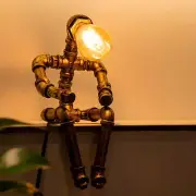 Steampunk Table Lamp Vintage Industrial Metal Robot Table Lamp Water Pipe Tabl