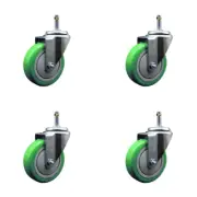 4 Inch Green Polyurethane Wheel Swivel 7/16 Inch Grip Ring Stem Caster Set SCC
