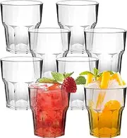 8 Pack Clear Plastic Tumblers 260ml Reusable Plastic Cups Stackable Drinking Glasses Unbreakable and Durable BPA Free for Picnics Camping BBQs Juice Tea Beer Whiskey Milk
