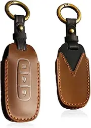 HIBEYO Key Fob Cover for Nissan Qashqai Altima Teana 2022 2023 Accessories with Keychians Leather Key Case Shell for Nissan Smart Remote Auto Key-Brown