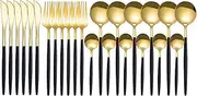 24Pcs Stainless Steel Dinnerware Set Kitchen Cutlery Set Knife Fork Spoon Flatware Tableware Minimalist Silverware Black Gold