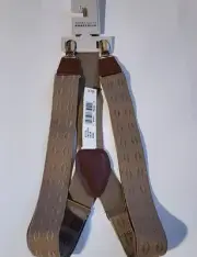 NWT Perry Ellis Portfolio Mens Khaki Adjustable Clip On Suspenders Triangles